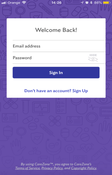 Proper colour contrast in the CareZone app's interface